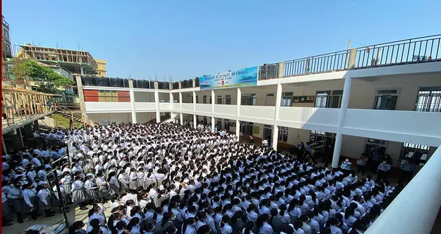 Students in the school courtyard